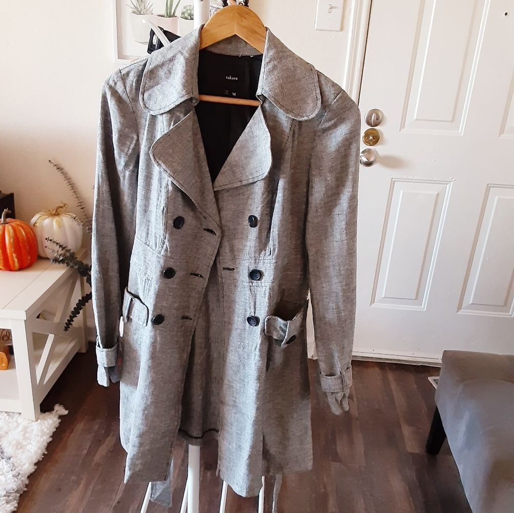 Like New Belted Gray Takara Coat - Picture 2 of 9